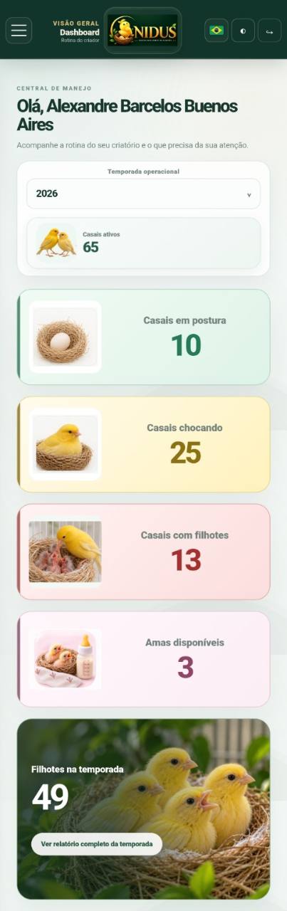 Dashboard do NIDUS em um celular